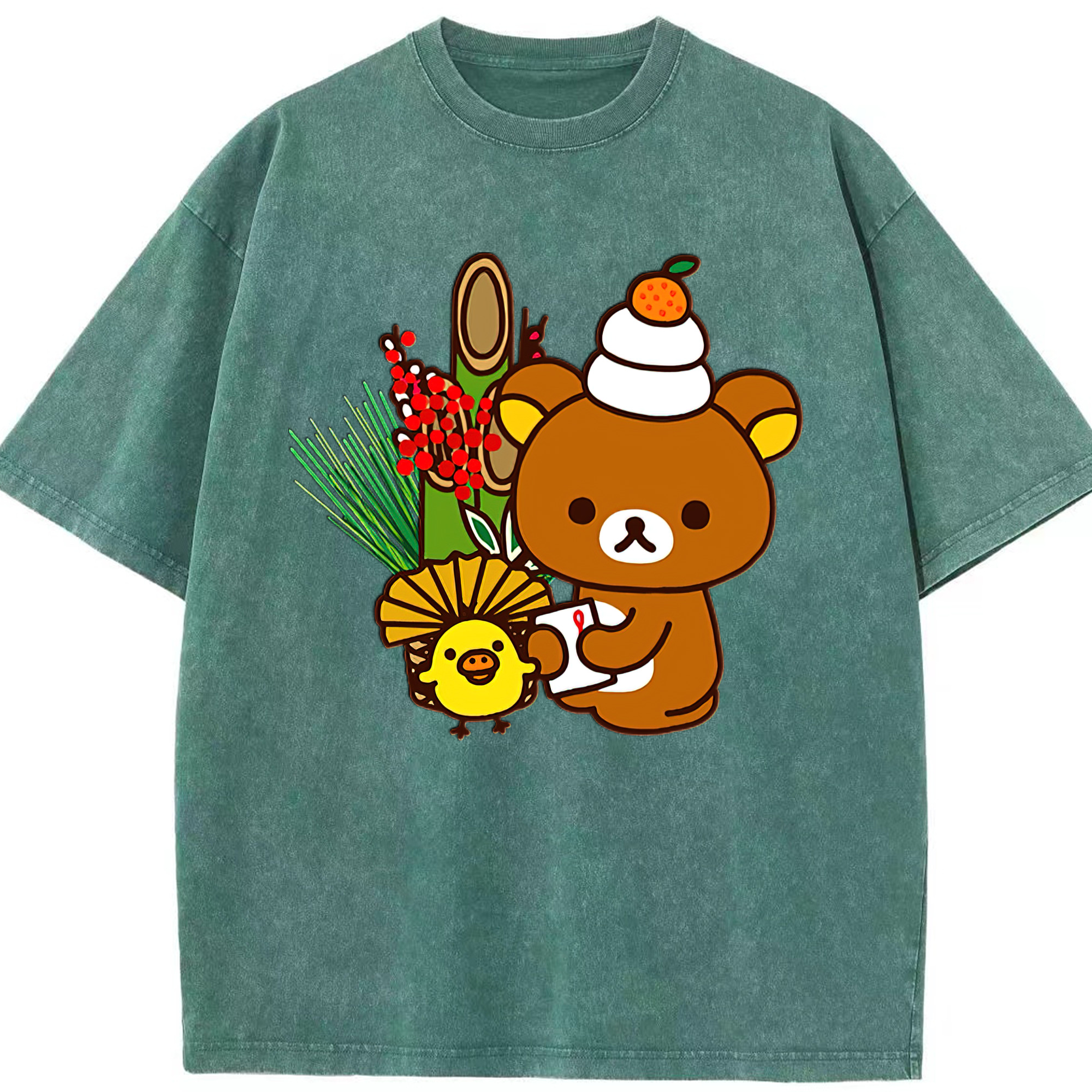 （画像用） リラックマ リラックマ キイロイトリ Rilakkuma Korilakkuma Kiiroitori 綿100% ヴィンテージ風 半袖Tシャツ（フロントプリント）